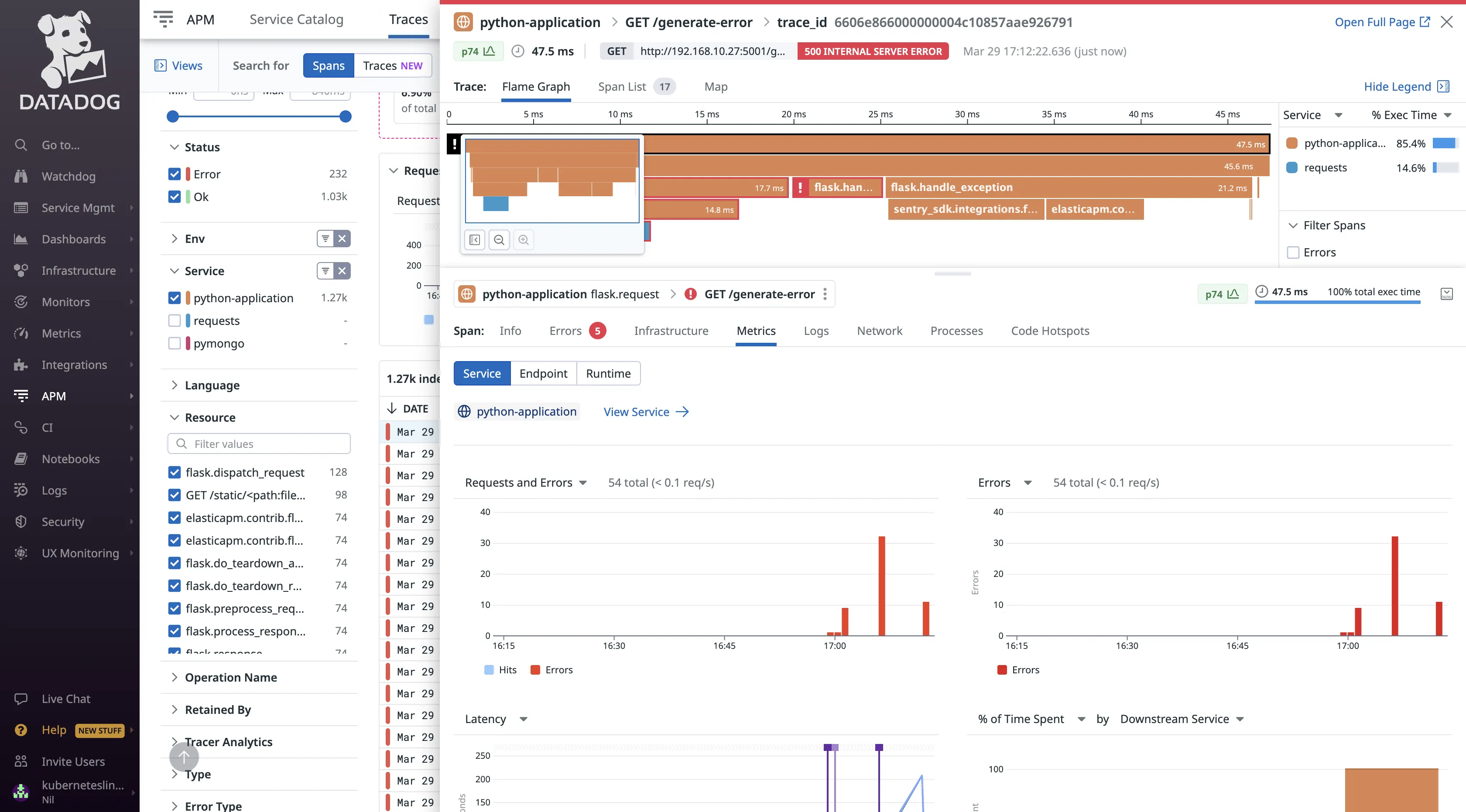 Trace information with flamegraph visualization