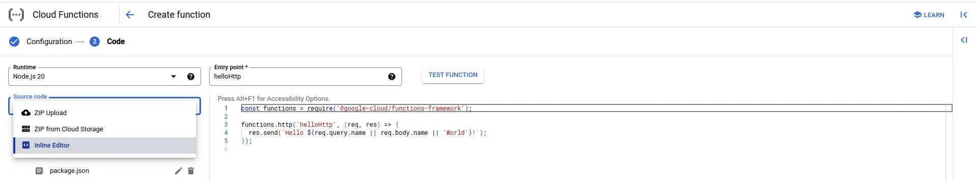 Runtime and Entry Point of Cloud Function