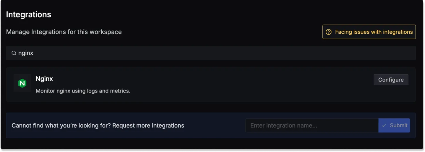 Search for Nginx in Integrations tab