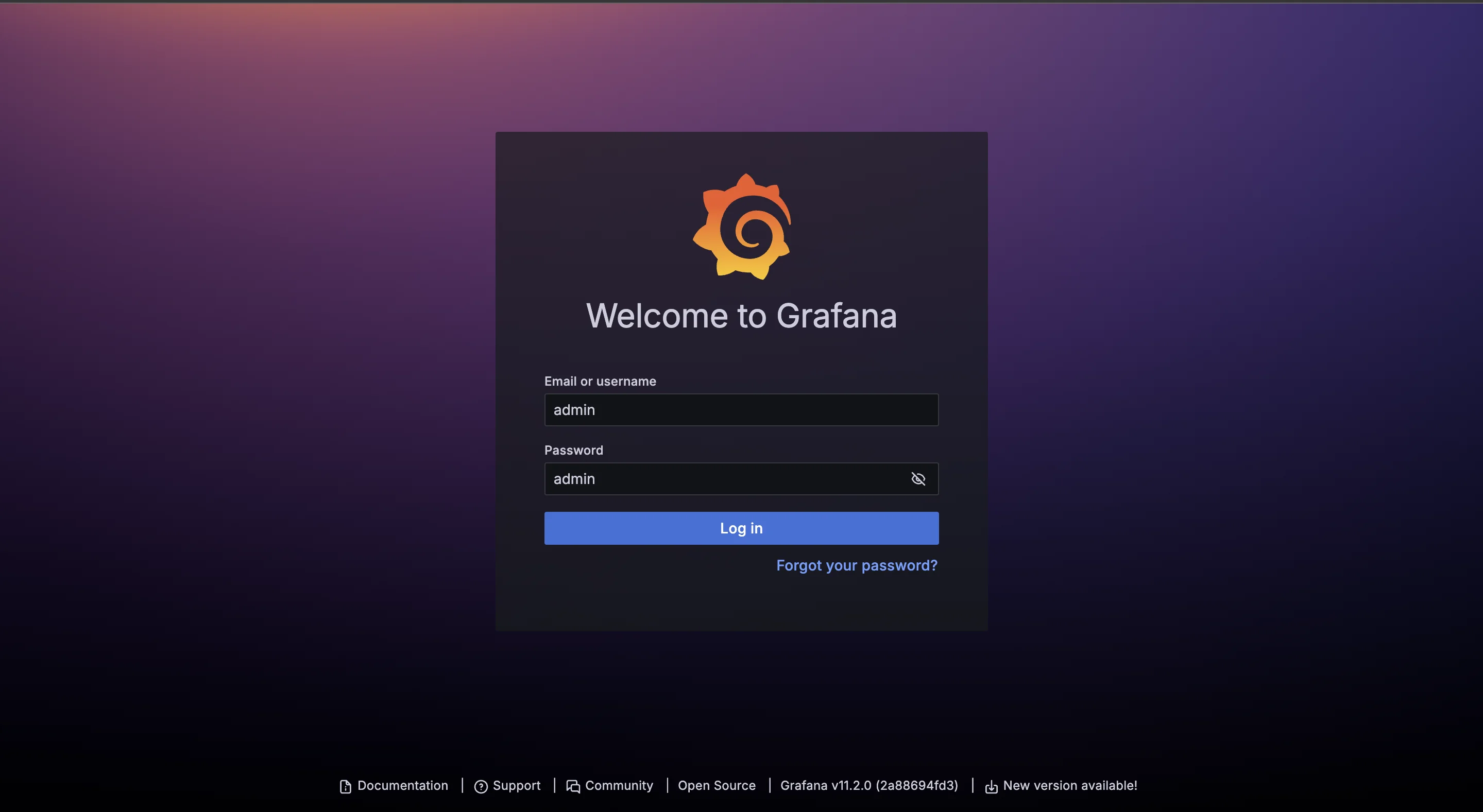 Grafana landing page